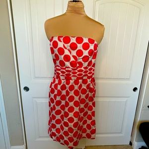 Limited Good looking pink and white polka dot strapless dress